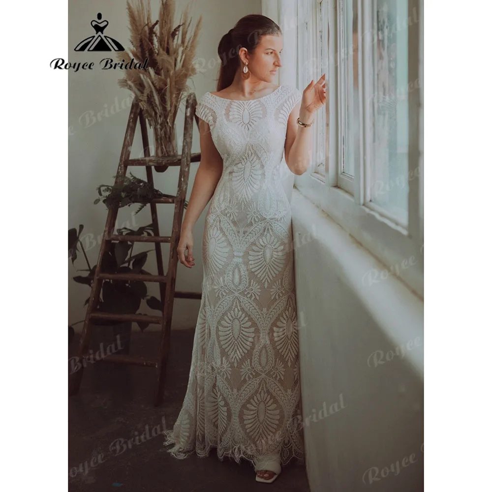 Modest Bohemian Boho Cap Sleeve Allover Lace Backless Mermaid Wedding Dress Women 2025 Bridal Gown Customized vestido de noiva