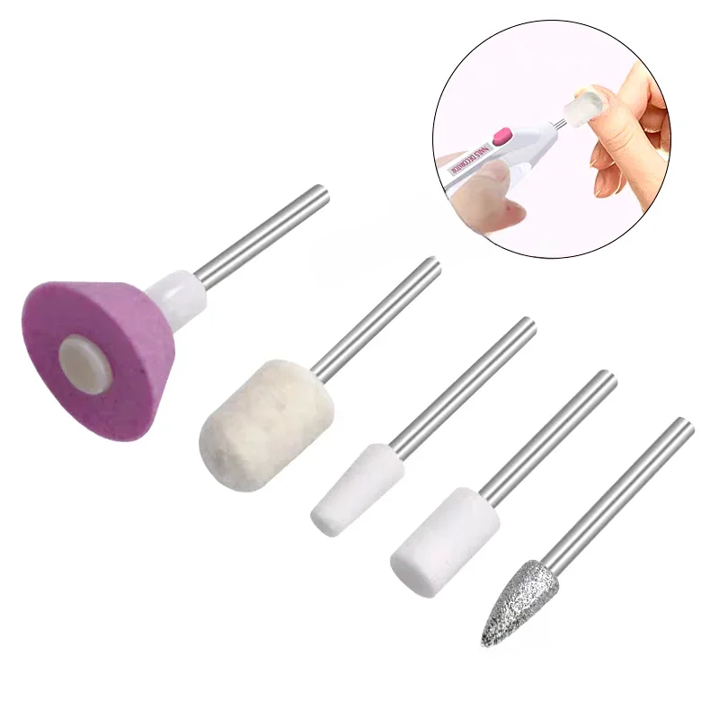 Outils pour ongles à tige de 2.3mm, tête de polissage, Points montés, têtes de meulage en céramique, soins des pieds en bois pour foret abrasif, 5 pièces