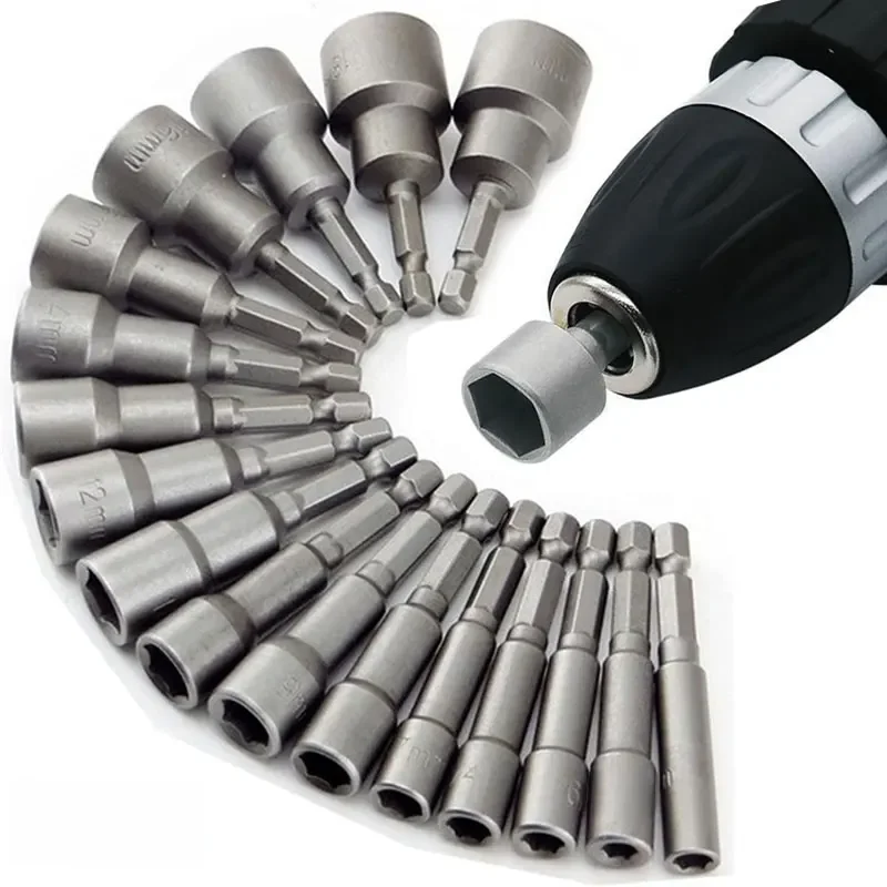 9 pçs/set 5mm-13mm hex soquetes manga bocais porca driver conjunto chave de fenda conjunto
