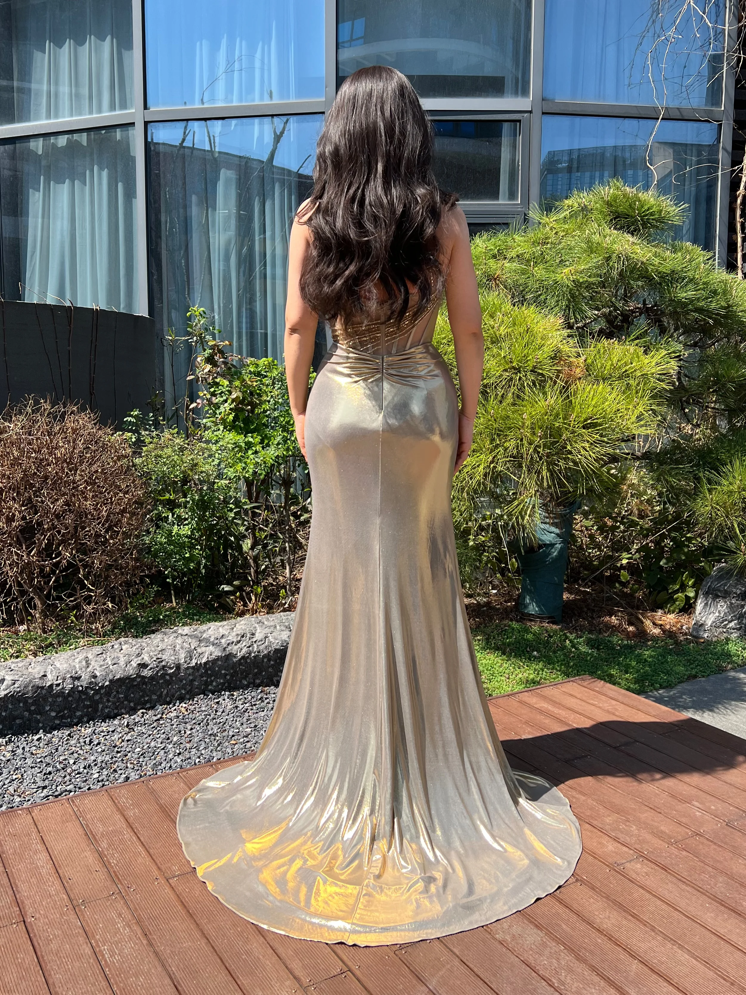 Shalimar Zhang-vestido dorado de lujo con lentejuelas, vestidos de fiesta para niñas con diamantes, tirantes finos hechos a mano, Sexy, personalizado
