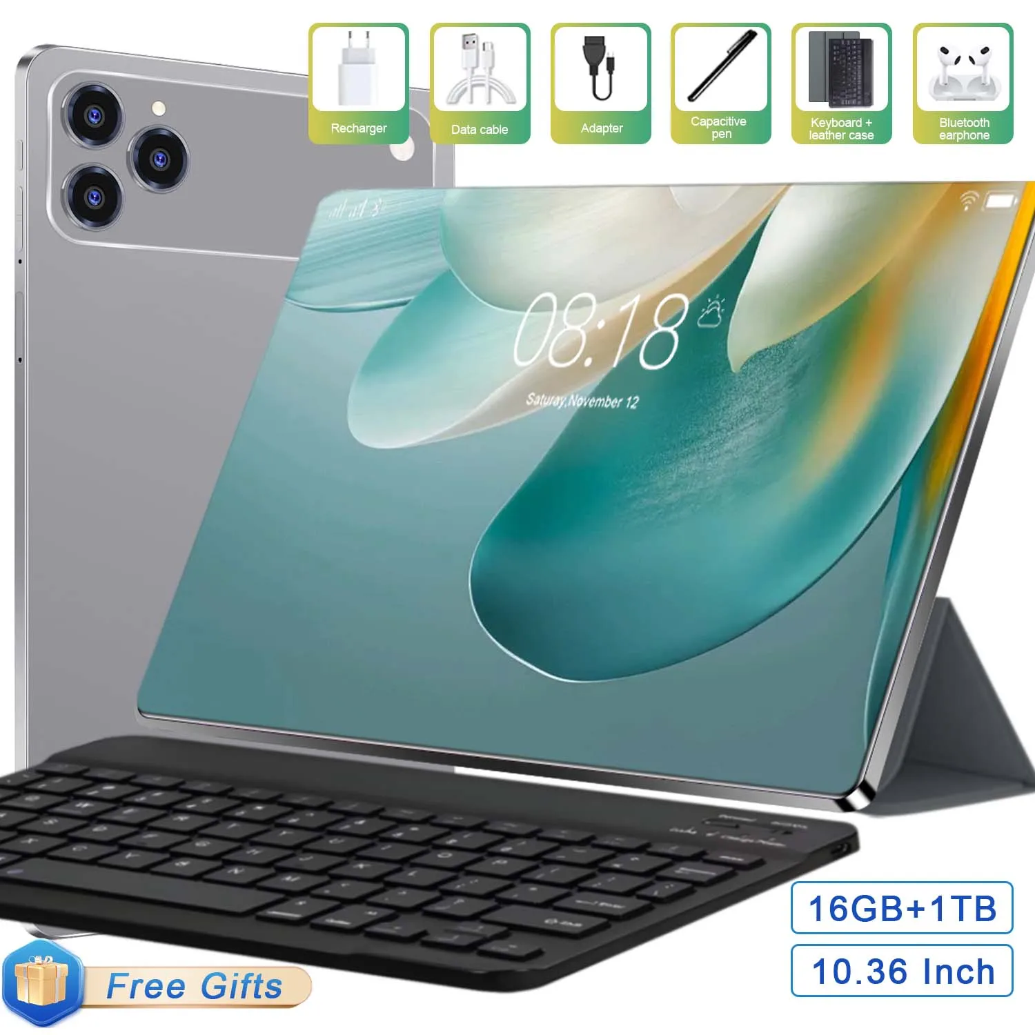 Tableta con 16 GB de RAM y 1 TB de ROM, modelo 2026, con Android 13, procesador de 10 núcleos, 5G, WiFi, portátil, batería de gran