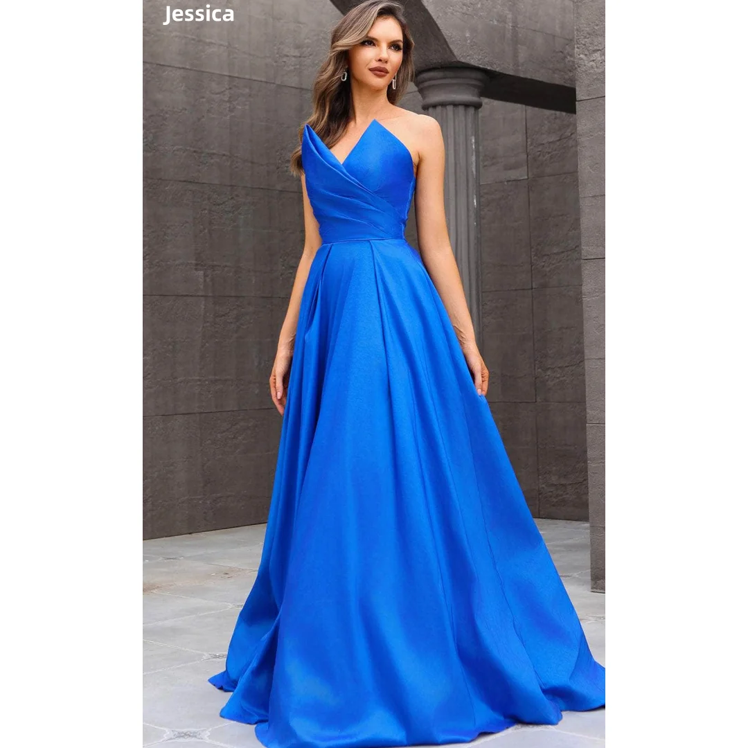 

Jessica Blue Evening Dresses Hand-pleated Satin Prom Dresses Sexy Off Shoulder Special Occasion A-line Women Customized