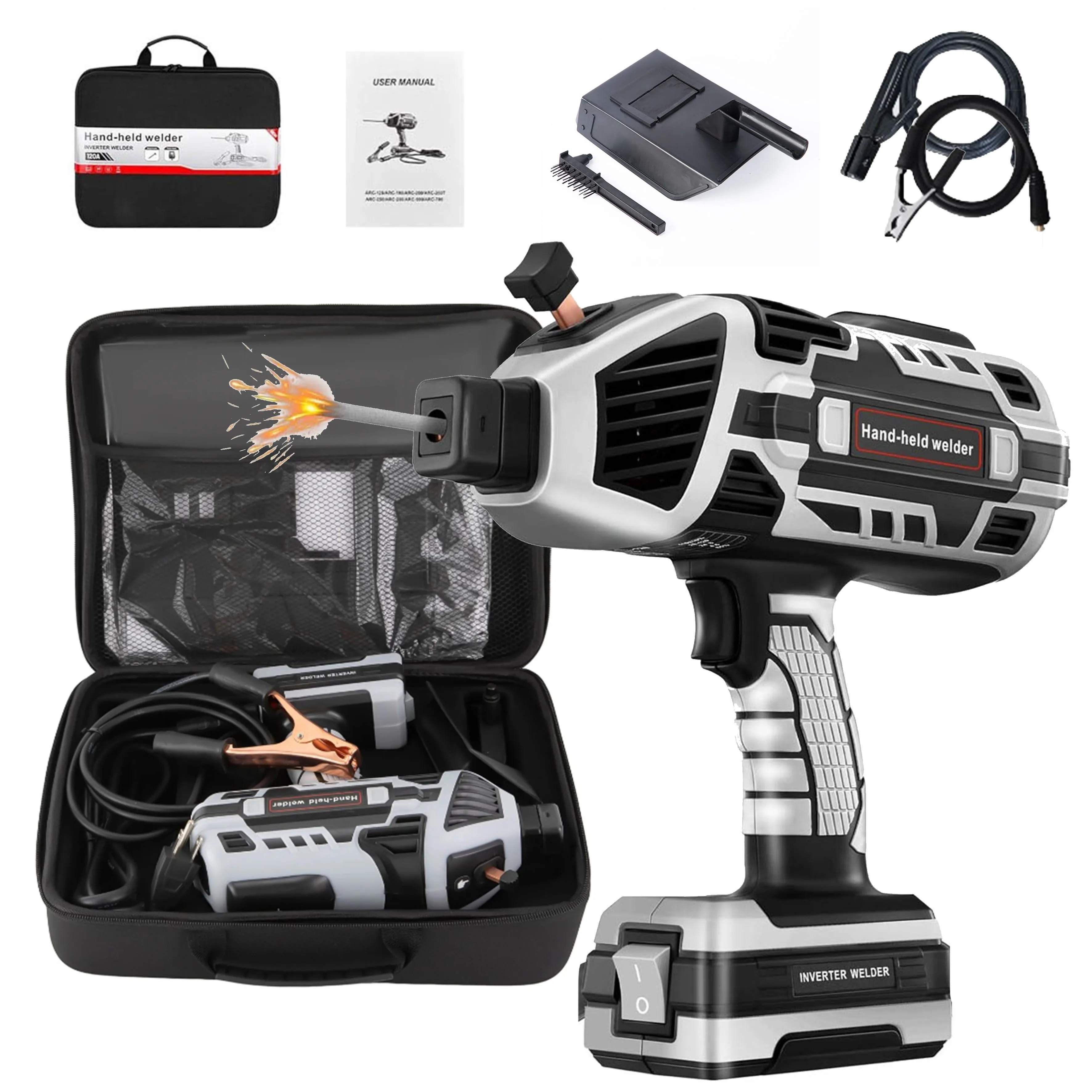 110V グレー電気溶接機ハンドヘルド、4600W ミニ家庭用溶接機ツール、IGBT インバーター、ポータブル手動溶接家庭用溶接