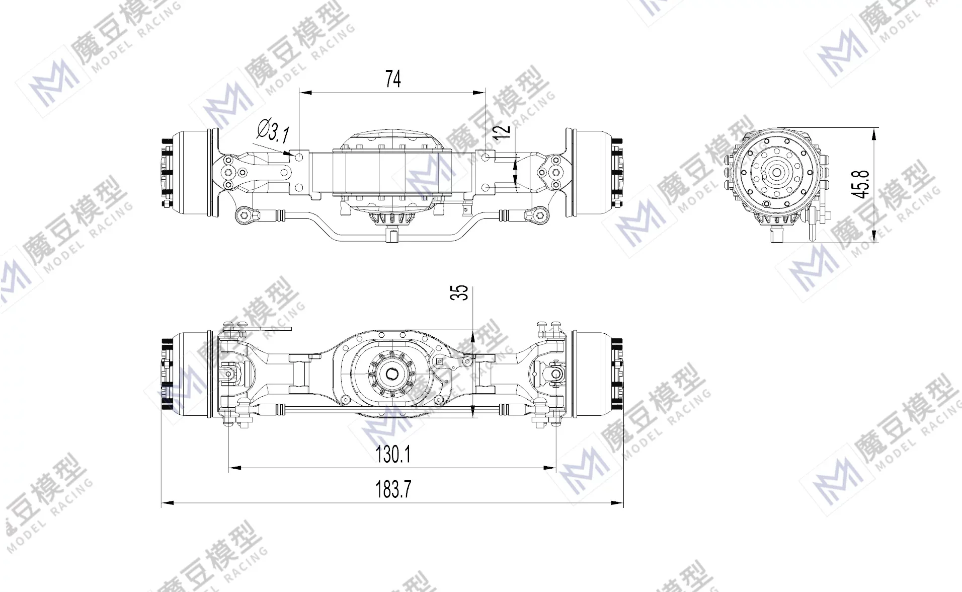 1/14 Neue CNC-integrierte Vorderachse MD CQ-0001 Serie für Tamiya 1/14 RC Traktor-LKW Achsteile – Detail 5