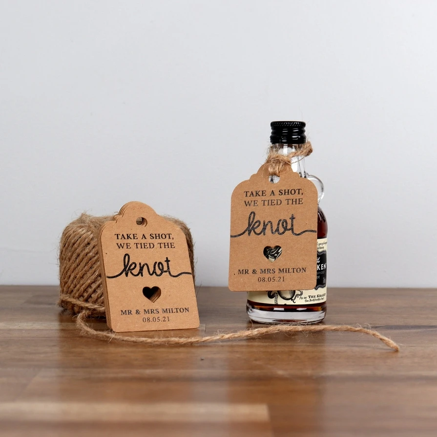 

50pcs Personalised Wedding Favor Tags 'Take a shot, we tied the knot' | Wedding Gift Tags | Custom Thank You Tags | Heart Swing