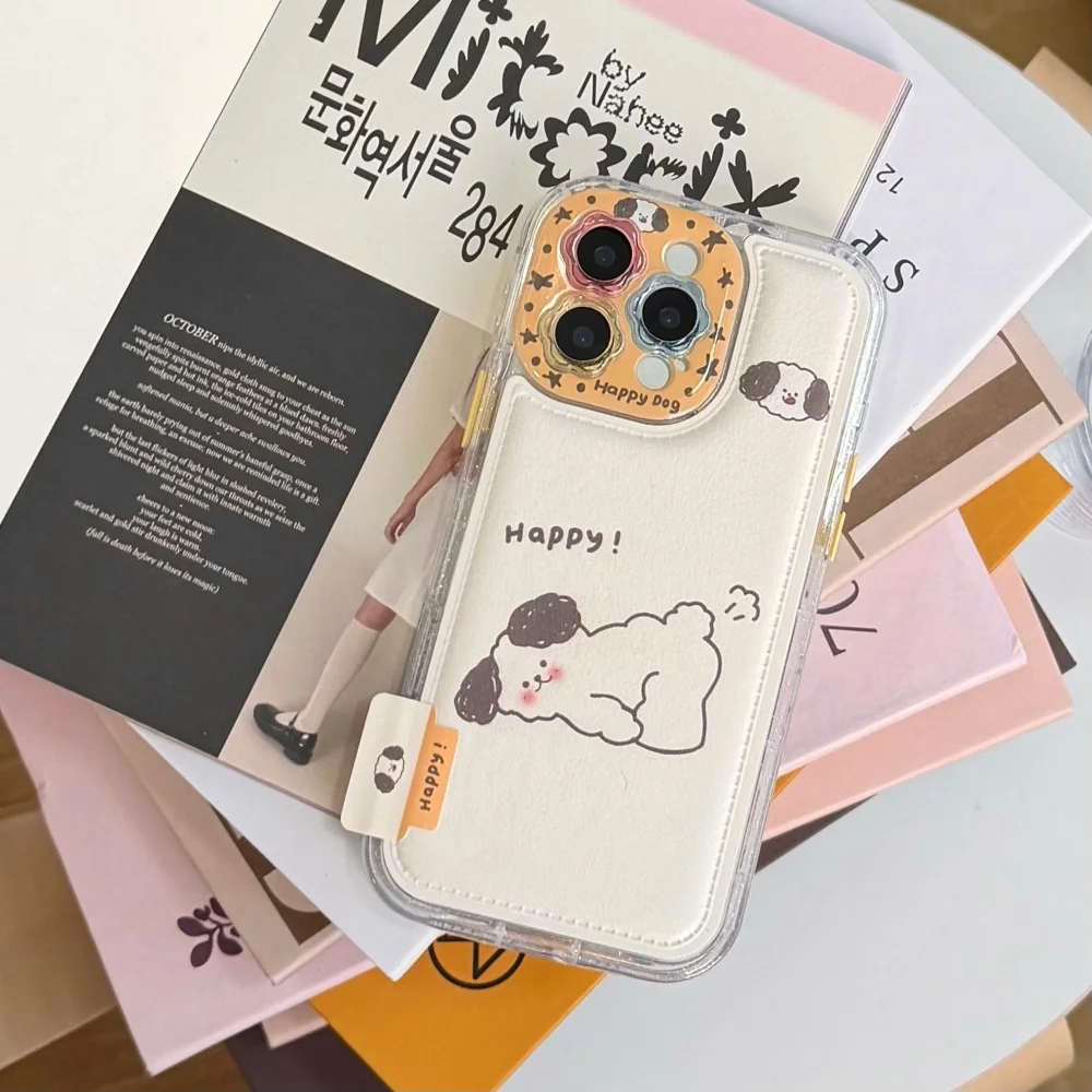

Cute pouty puppy leather mobile phone case, suitable for iPhone 14/15/16/17 Pro, simple and cute new shock-proof protective case