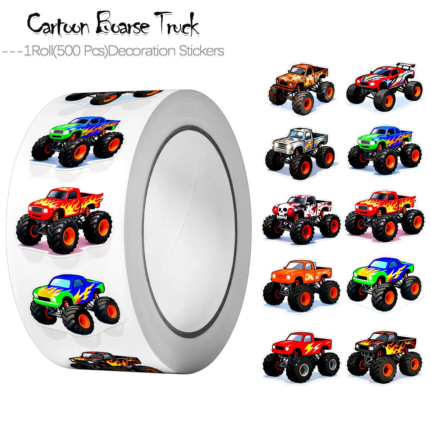 1 Rolle (500 Stück) Cartoon-Aufkleber „Boarse Truck“, Kunst, Urlaub, Geschenkverpackung, Siegeletiketten für Geschenke, Heimdekoration, Verpackung