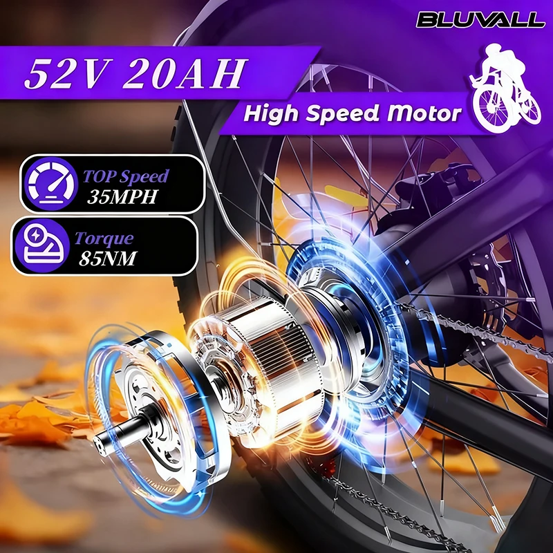 Sepeda Listrik Untuk Dewasa 20 Inci Ban Anti-Ledakan Motor 1000W Baterai 52V 20Ah Suspensi Penuh Sepeda Listrik Off-Road untuk Pria Wanita