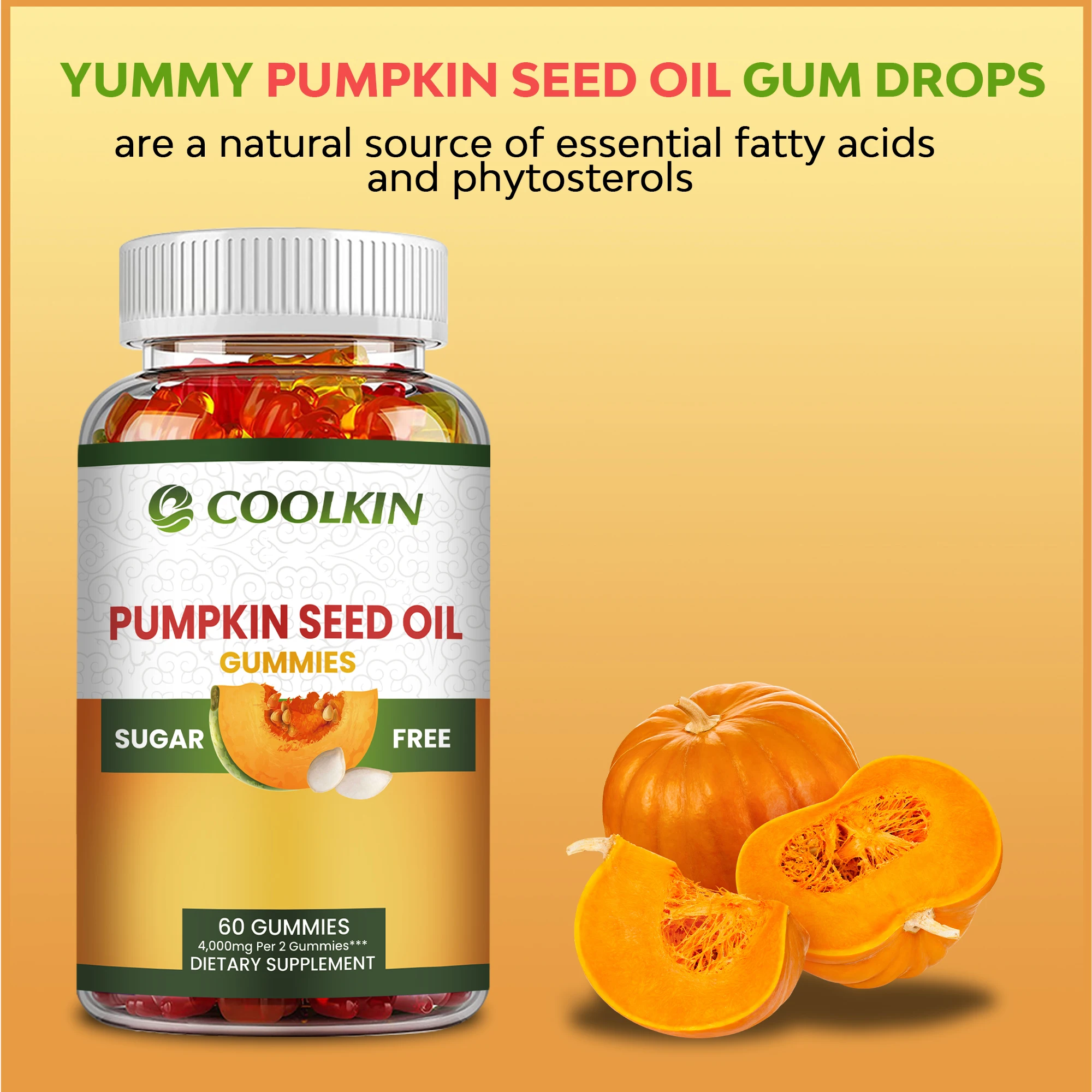 Pumpkin Seed Oil Gummies - Promotes Hair Growth and Supports Urinary, Bladder and Prostate Health - 60 Gummies
