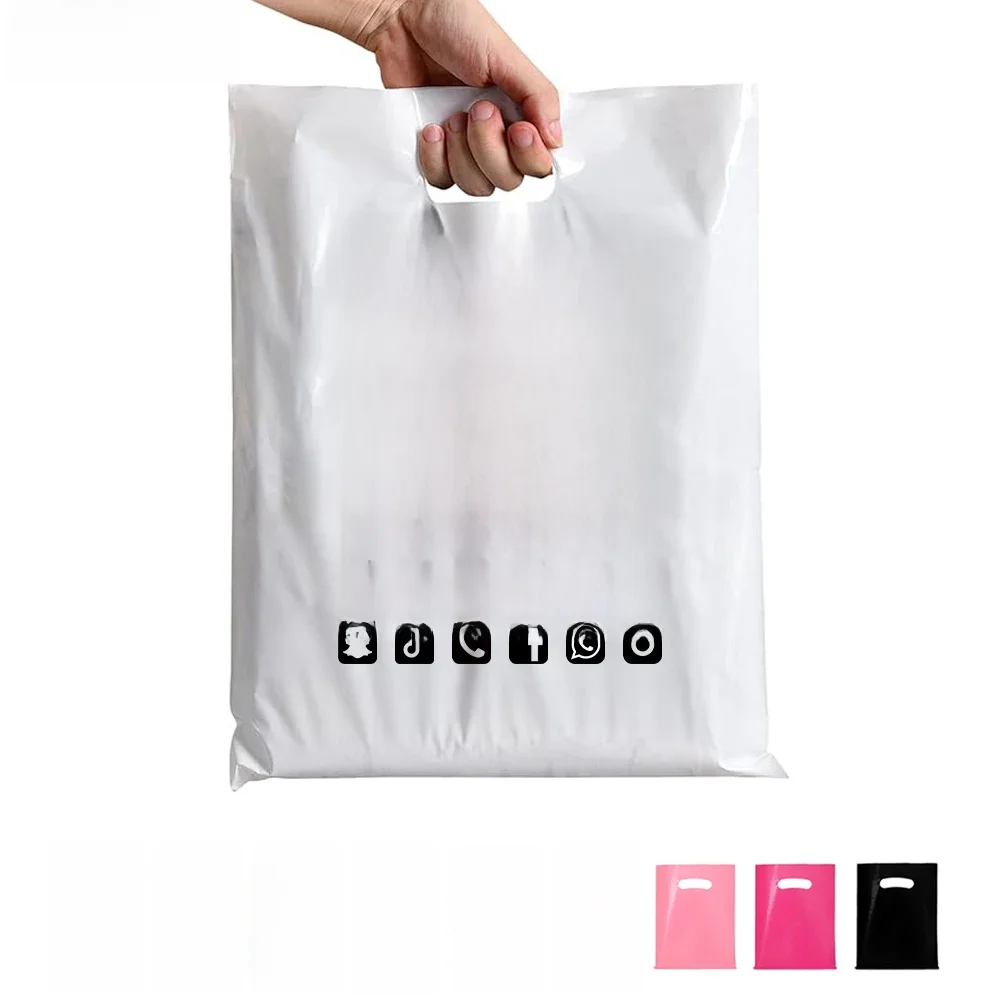 100 stuks op maat gemaakte plastic boodschappentassen met logo, gepersonaliseerde geschenkzakken voor kleine bedrijven, boetieks, beurzen, evenementen, feesten - afbeelding 2