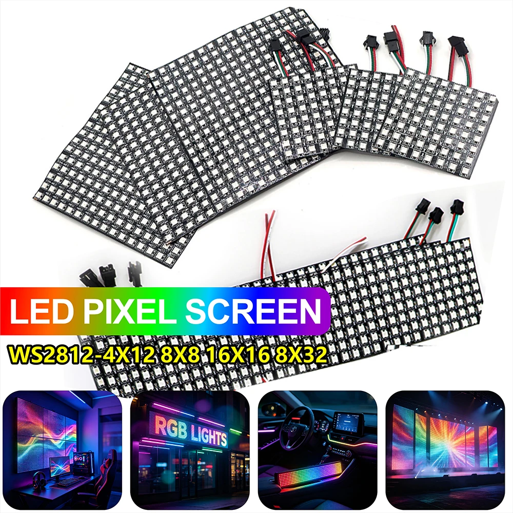 4x12 8x8 16x16 8x32 WS2812 LED Pixel Panel Individually Addressable RGB Matrix 5V12V WS2812 Flexible LED Pixel Panel SMD5050 LED