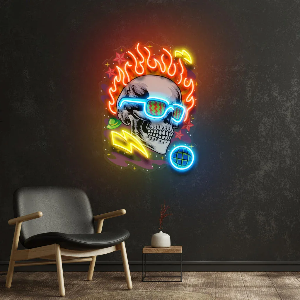 Galaxy Skull Artwork Neon Sign Pop Art Bar Coffee Drinking Shop Art Wall Decor Home Decor UV Print Skull Dimmable Neon