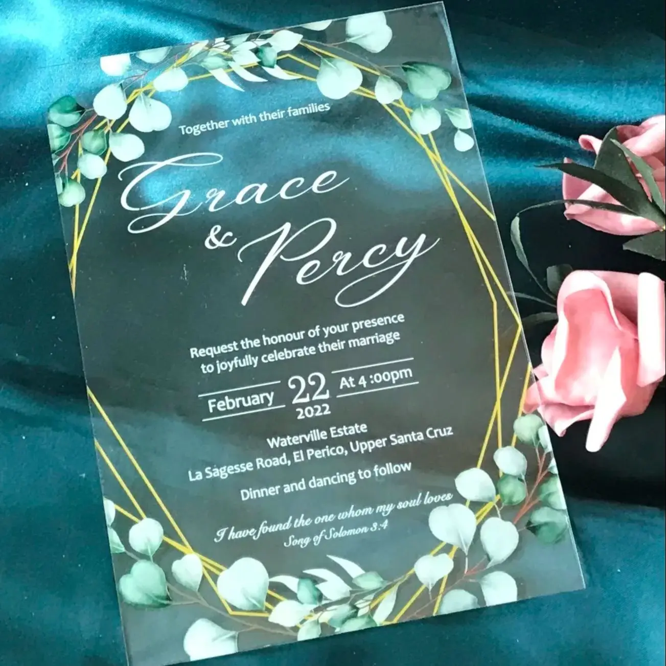 

Custom Acrylic Greenery Wedding Invitation, Faux Gold Eucalyptus Invite, DIY Greenery Wedding Decoration, 10Pcs