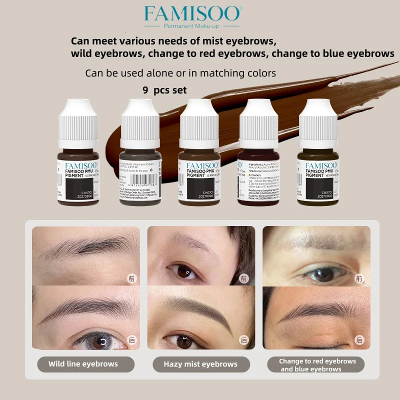 FAMISOO5ml الوشم الصباغ المهنية الصباغ وكيل الصباغ الصغير رمادي بني مناسبة لمجموعة ماكياج شبه دائمة الحاجب العين