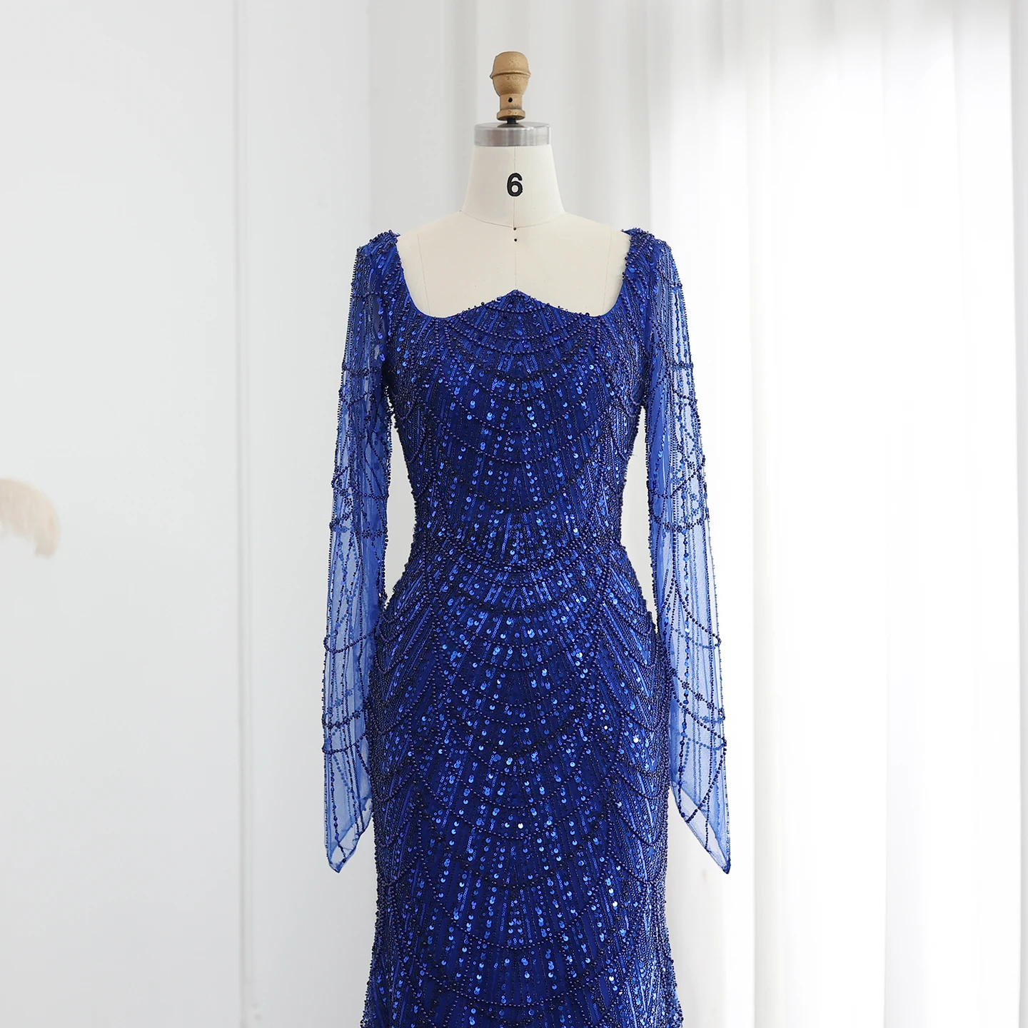 Sharon Said Elegantes schwarzes Meerjungfrau-Abendkleid mit langen Ärmeln, Königsblau, arabische Damen-Hochzeitsparty-Kleider SS686, individuell gestaltet