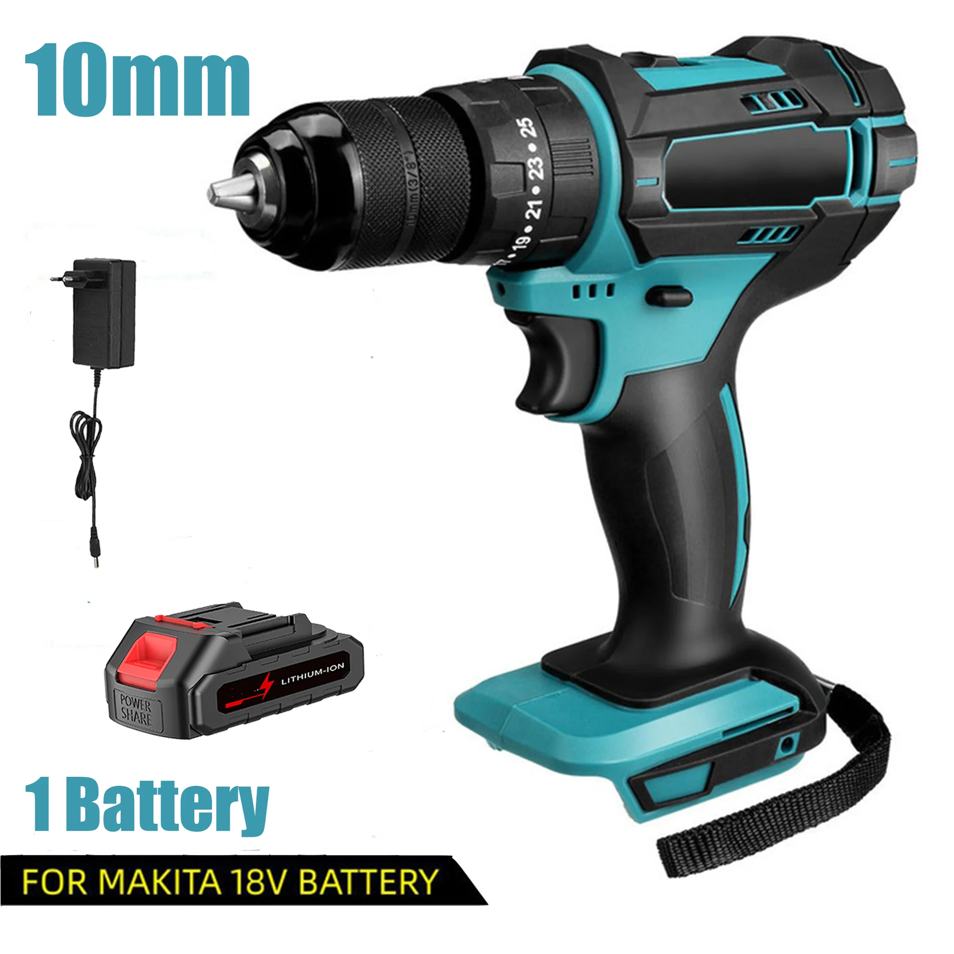 3-in-1 520N. M Torque Elektrischer Schlagbohrer 4000 U/min 10mm Bohrfutter Flachbohrer Hammer Elektroschrauber Geeignet für Makita 18V Akku – Detail 9