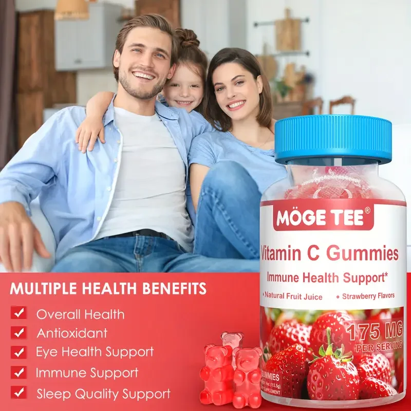 MOGE TEE Vitamin C Gummy Bears-Иммунная поддержка, клубничный аромат, 45 штук