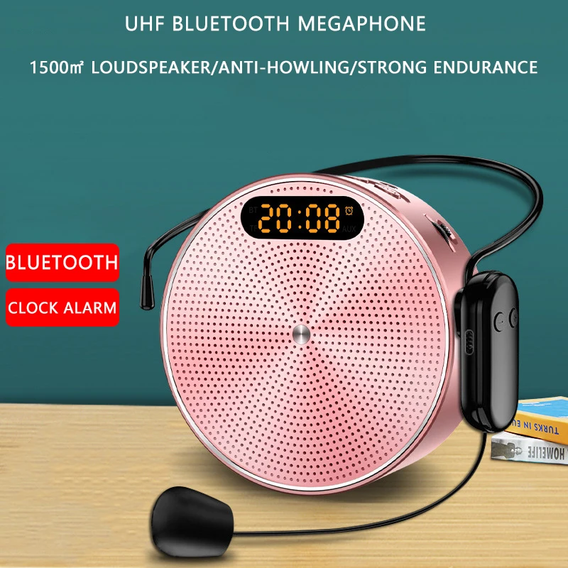 Wired / Wireless Clock Megaphone Portable Voice Amplifier Teacher Guide Microphone Speaker 5W Support  TF card U disk Connection