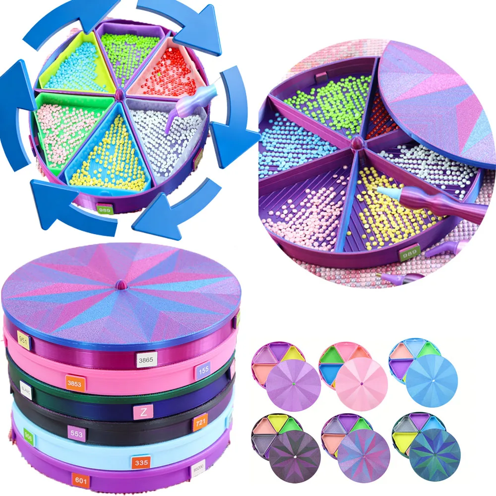 360° Rotating Plastic Multifunctional Diamond Painting Tray, Diamond Painting Storage Tray, Divided Colorful Triangle Tray.