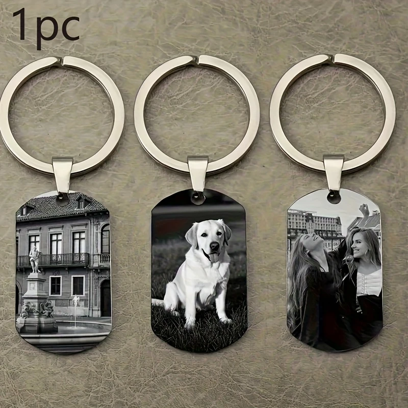 Custom Engraved Stainless Steel Dog Tag Keychain Photo Text Personalized Gift For Family Boyfriend Father's Day Souvenir