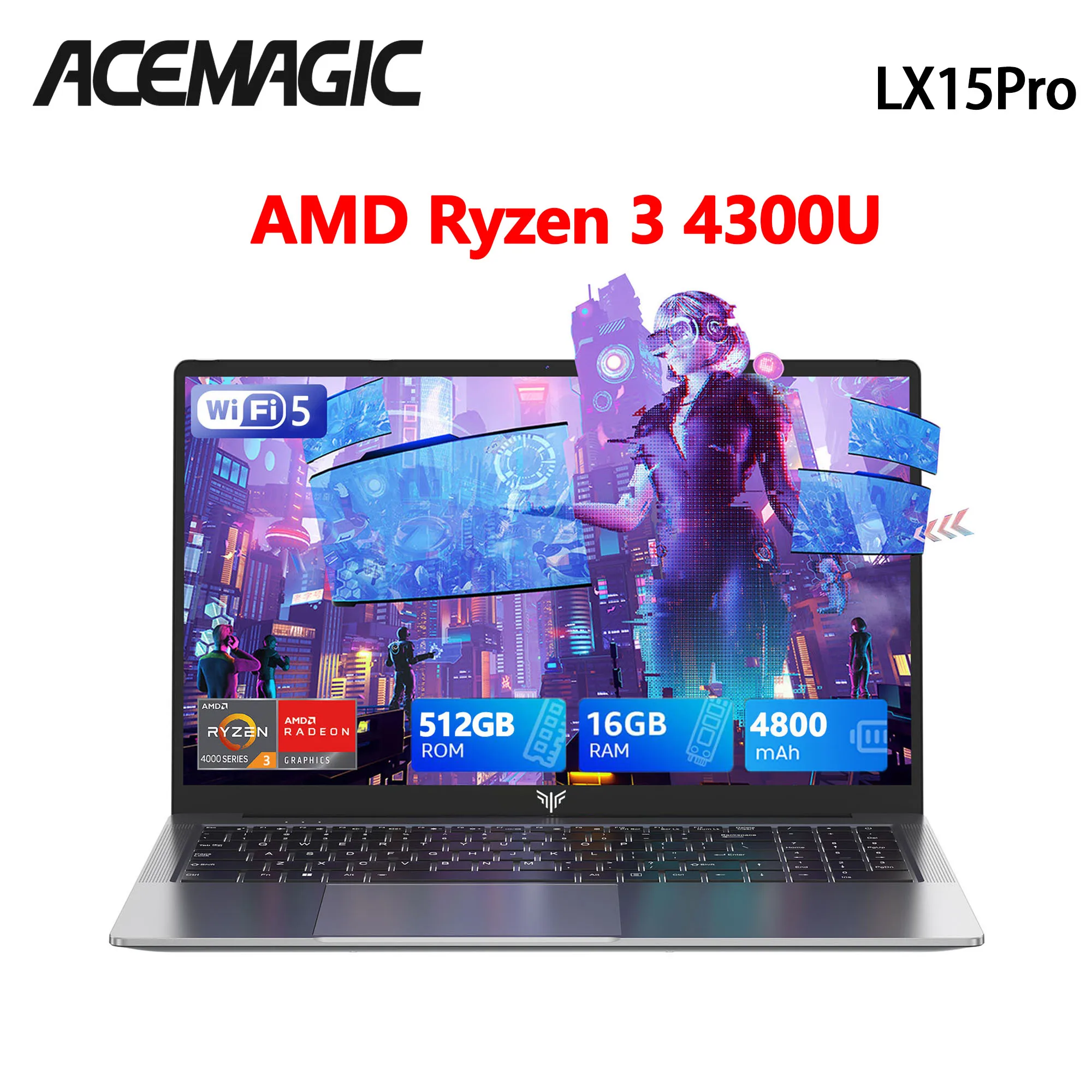 Computadora Portátil ACEMAGIC LX15Pro, AMD Ryzen 3 4300U, Windows, Pantalla IPS de 15.6 Pulgadas, 16GB DDR4, 512GB NVMe SSD, Teclado Numérico
