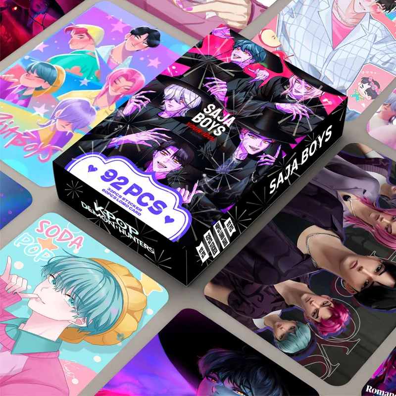 92pcs Saja Boys Holographic LOMO Cards Set - K-POP Demon Hunters HUNTR/X Anime Photocards, Double Sided HD Collectible Fan Gifts