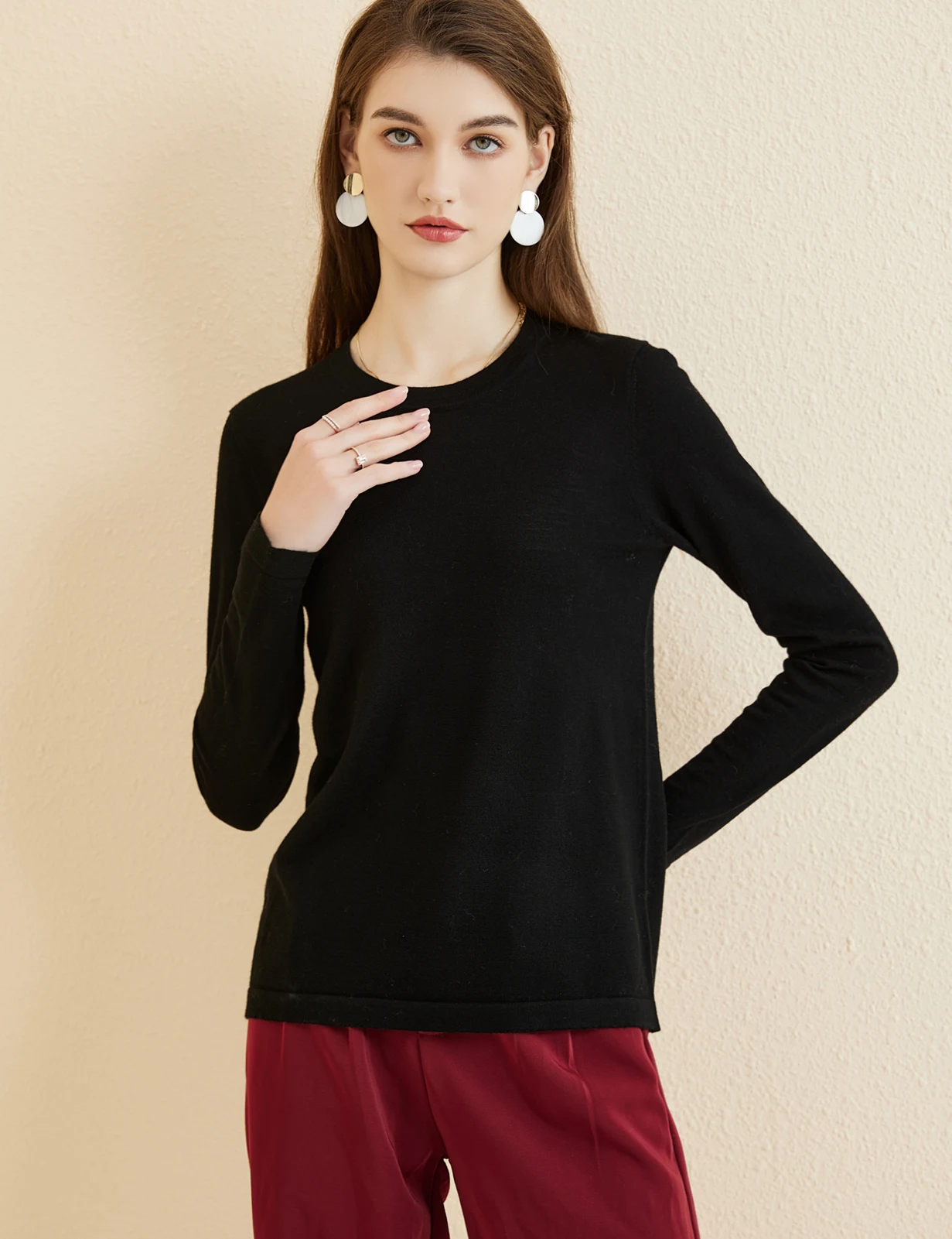 Women's T Shirt 100% Merino Wool Base Layer Top Fall Winter Fashion Crewneck Soft Merino Tee Long Sleeve Tops Knit Women Clothes