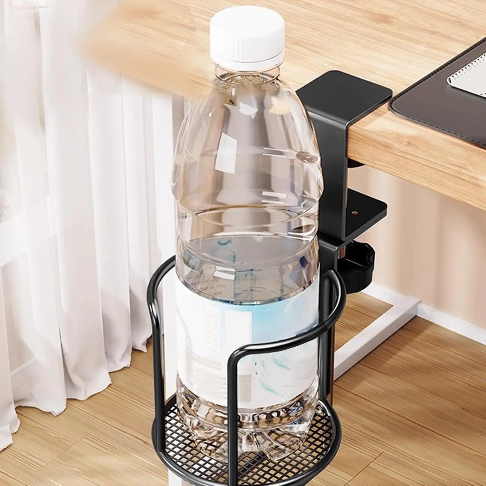 

Office Desktop Water Cup Holder 2 In 1 No Drill Desk Cup Holder Adjustable Tableside Storage Water Cup Clip Bracket