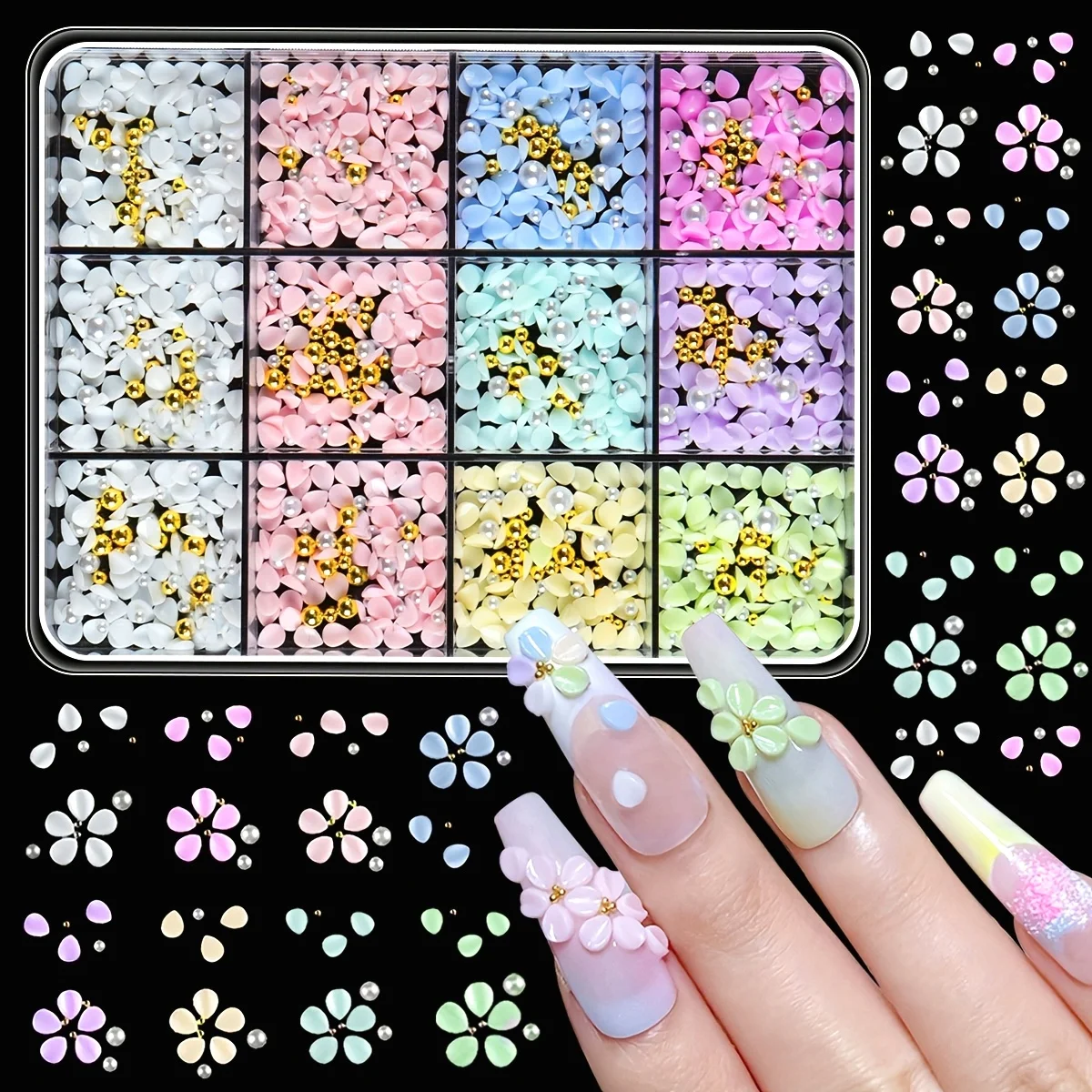 700pcs 3D Macaron Color Small Petal Nail Charms – Sweet Flower Decorations for DIY Manicure, Perfect for Valentine's Day, Weddin