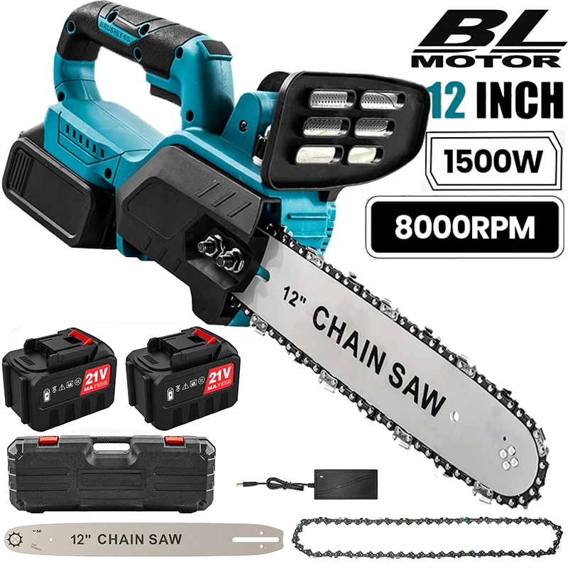 Scie à chaîne électrique sans fil 1500W, 12 pouces, outil électrique portatif pour l'élagage et le travail du bois, outil de coupe de jardin, pour batterie Makita 18V