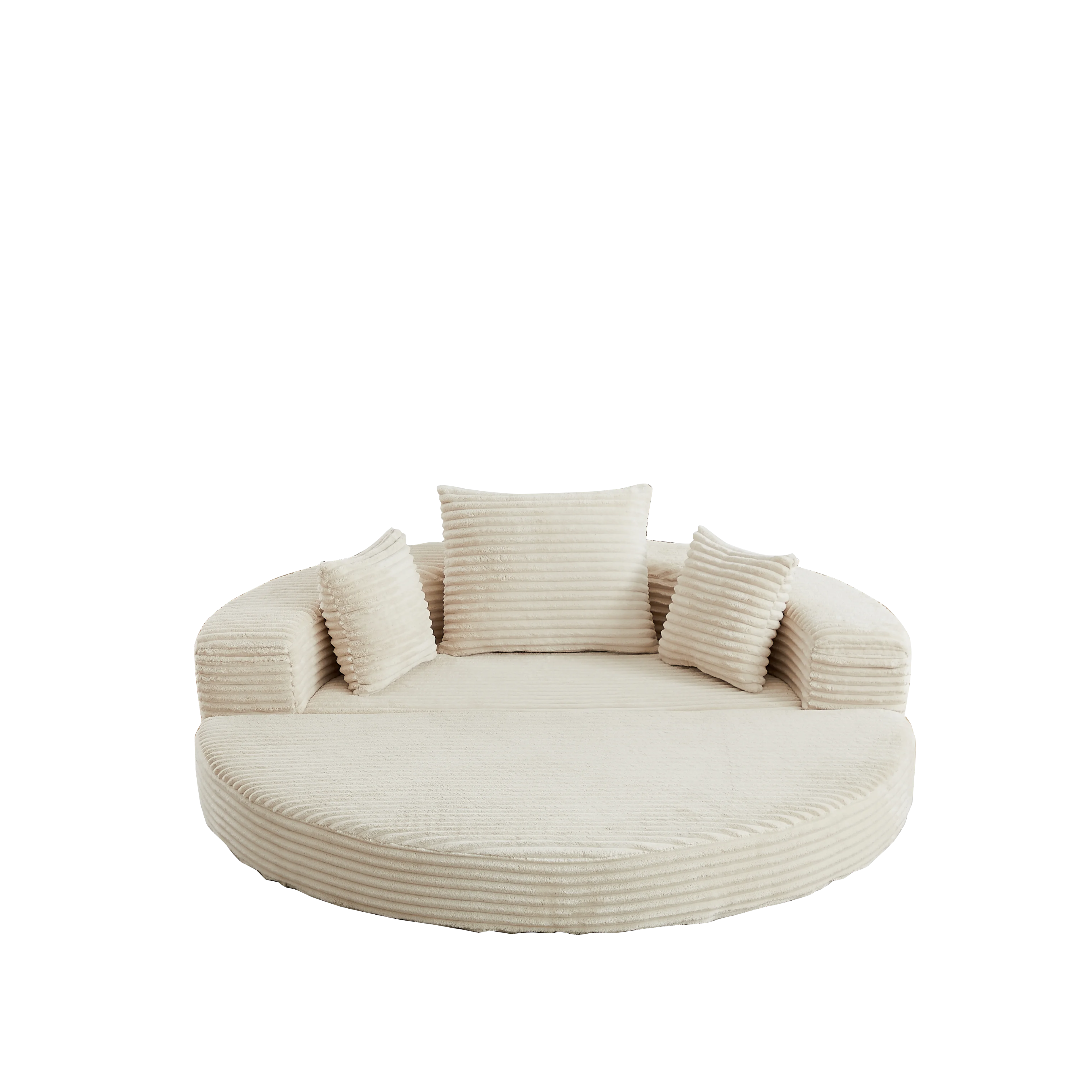 Sofá cama versátil 2 en 1: se convierte de sofá circular a diván redondo. Ideal para espacios pequeños con bolsillos de tela.