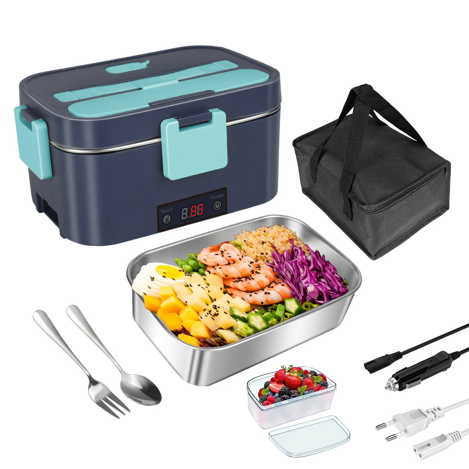 2-in-1 elektrische lunchbox lekvrije draagbare voedselverwarmer 1,5/2/2,5 L magnetron bento lunchbox met roestvrijstalen container