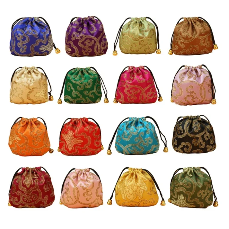 5pc Mix 11x11cm Silk Drawstring Pouch Bag for Necklace Bracelet Beads Jewelry Packaging Christmas Wedding Gift Organizers Pocket