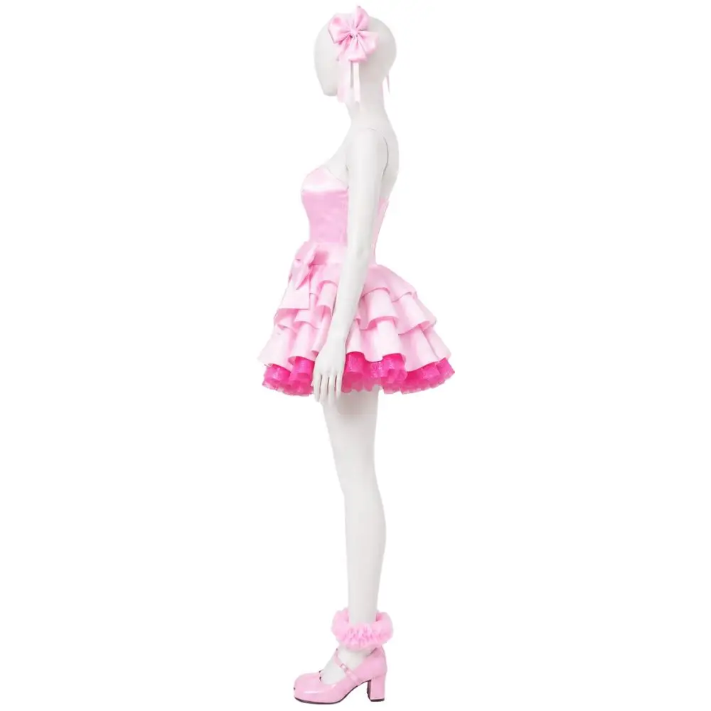  Mizi Cosplay Alien Stage Zombie State Costume Wig Pink Mini Dress Pink Earphones Bow Glitter Ruffle Skirt Idol Stage Outfit view 4