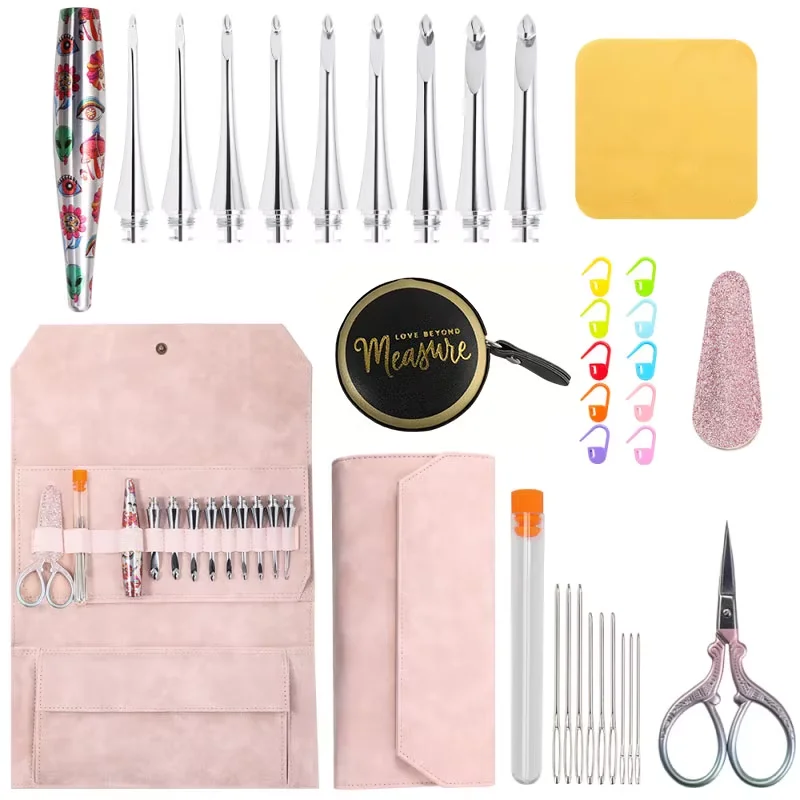 

Aluminum Handle Detachable Crochet Hook Set Hand DIY Sweater Knitting Tool For Crochet Needles With Crochet Bag 3.0mm-8.0mm