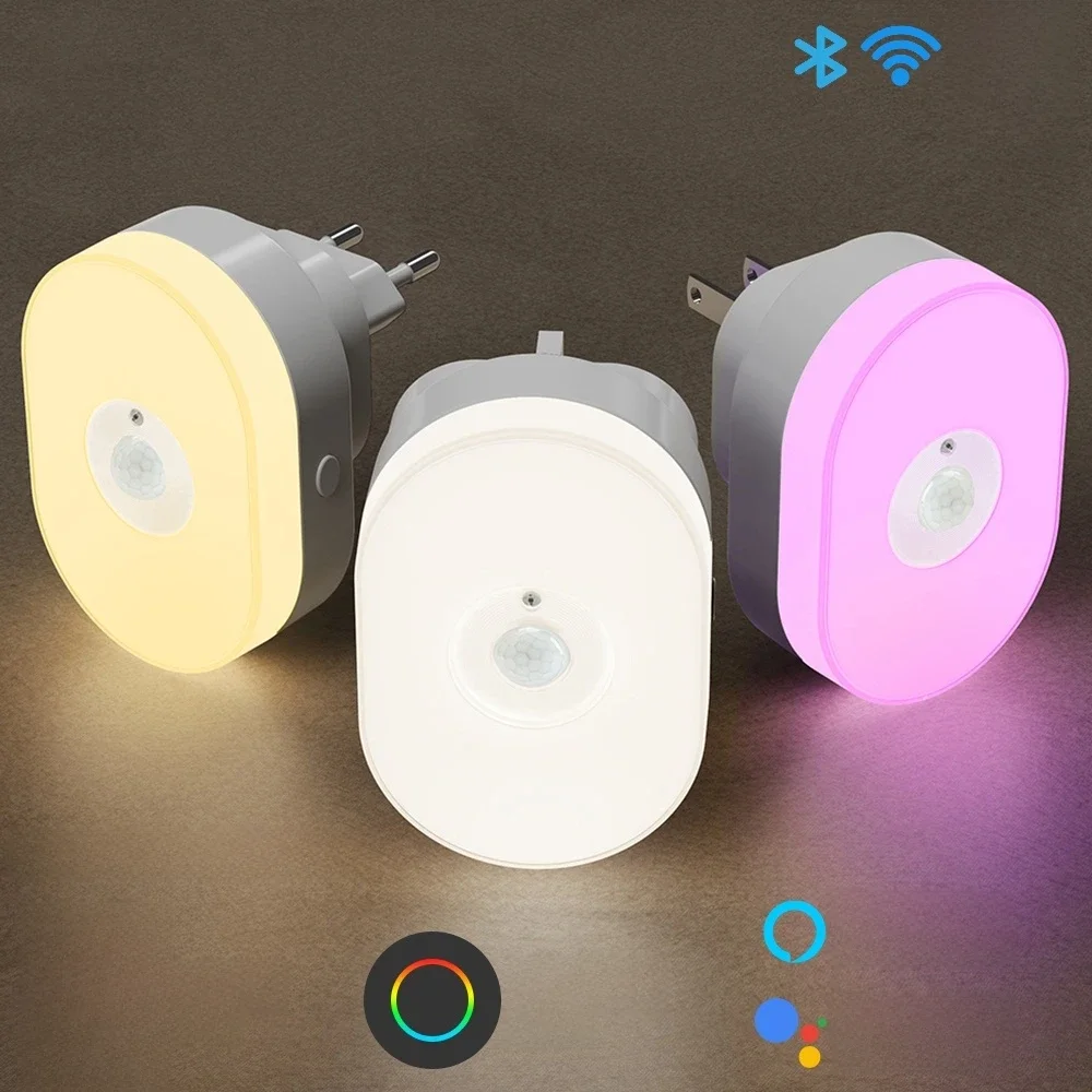 WiFi Tuya Smart Led Night Light PIR Motion Sensor Eu Us Uk Plug In Wall Lamp Warm White RGB Room App Voice For Alexa Google Home — zdjęcie 2