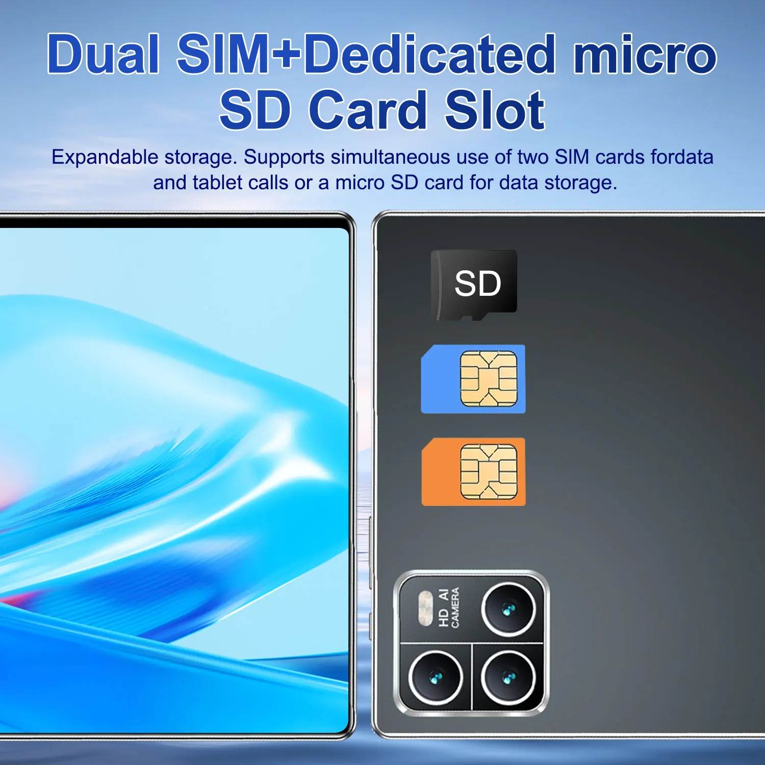 Picture 5: Android Tablet Big HD screen 10.36-inch 16GB RAM 1TB ROM 20000mAh Android 13.0 14 Core Tablets PC Type-C Dual Camera 16MP+32MP Dual SIM card Network WIFI Bluetooth GPS WPS Office Gifts