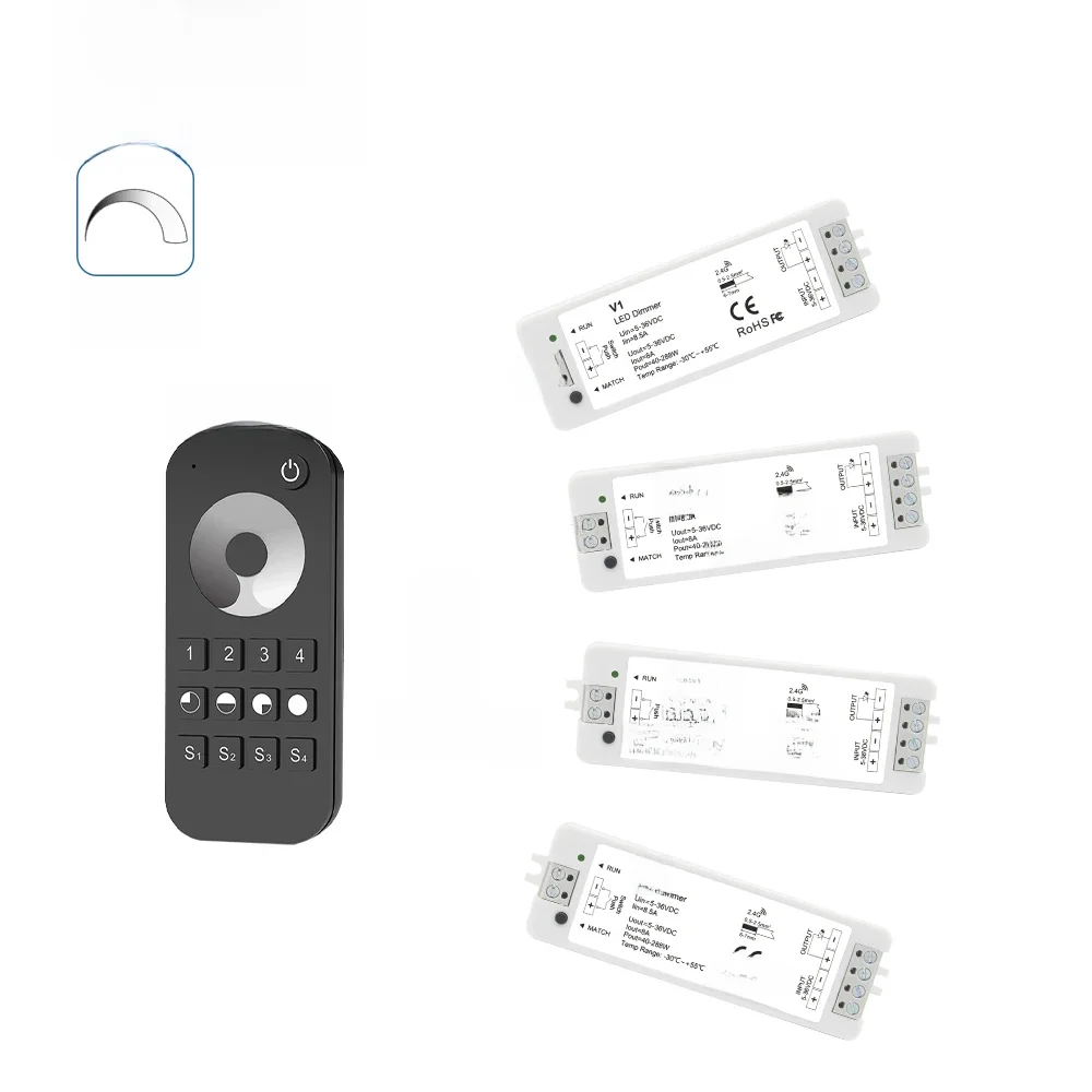 V1 LED Dimmer 12V 24V 36V RT6 4 Zone Enkele Kleur LED Strip Dimmen Kit Draadloze 2.4G RF Afstandsbediening Push Schakelaar Dimer - afbeelding 2