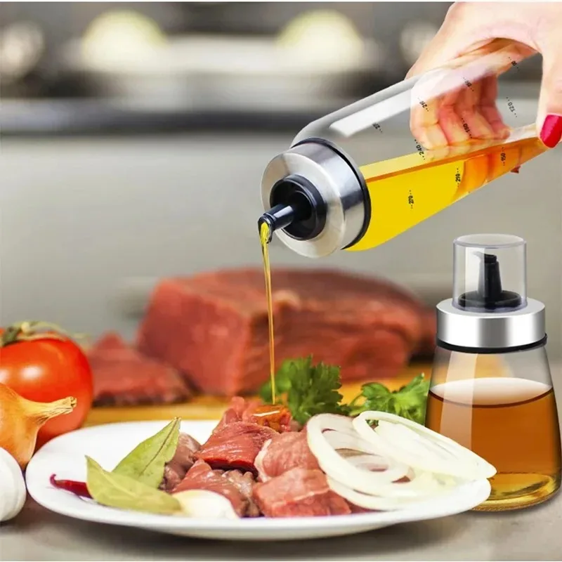 1Pcs Vinegar Spray Oil Sprayer Press Type Oil Bottle Things for Kitchens Oiler Leakproof and Heat Resistant Cruet Kitchen Tools