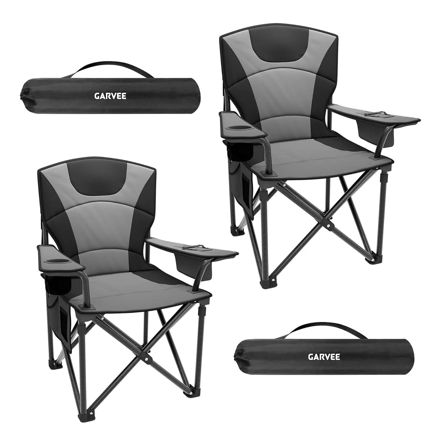HiMISS 1 Stück/2 Stück klappbarer Campingstuhl, extra breite, 64 cm hohe, gepolsterte Rückenlehne, 200 kg Tragkraft, Stühle mit Getränkehalter für Garten, Strand, Picknick