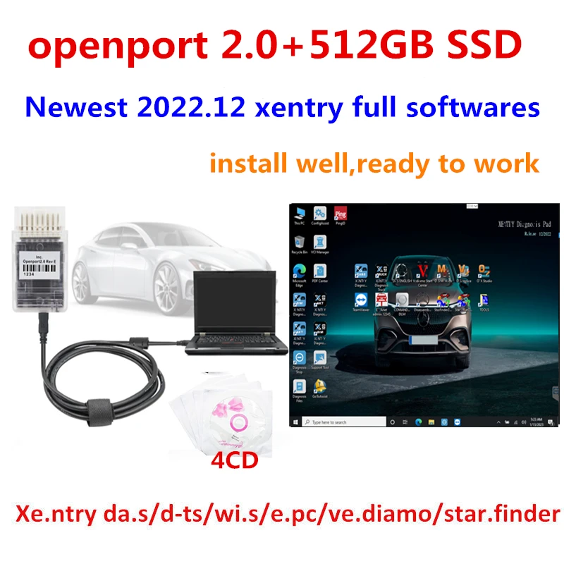 Xentry 2022.12 Full Software 512GB SSD DAS,Vedia.mo,DT.S,W.IS,E.PC,Star.finder Ready to use with Openport 2.0 Diagnostic Tool