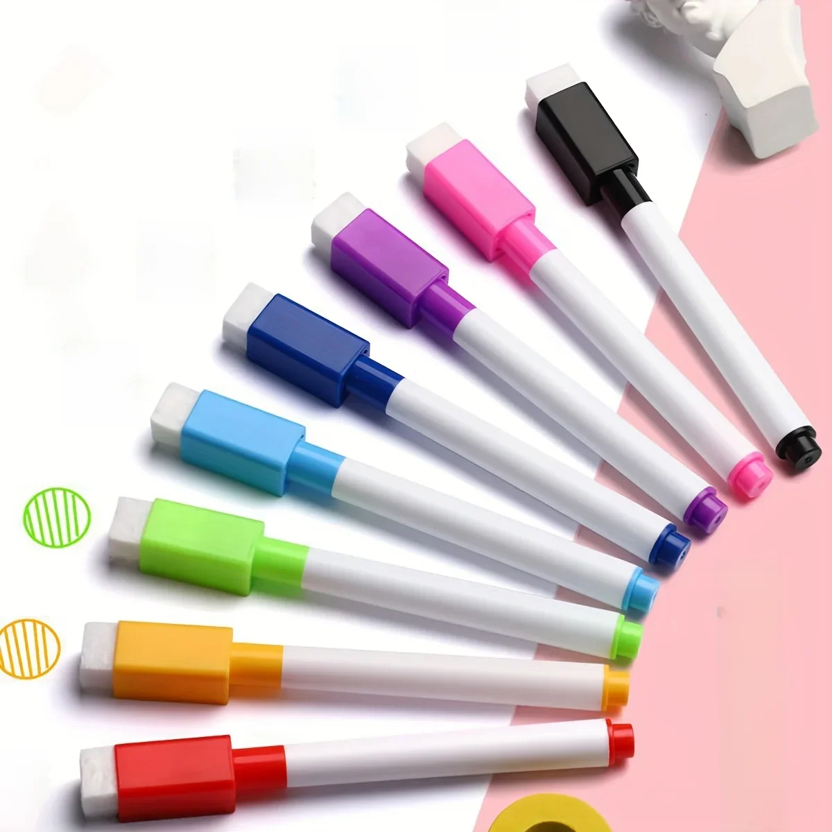 8 pièces/ensemble pointe de balle 11.3*1cm petite taille pas de marqueurs effaçables à sec pour tableau blanc magnétique, 8 couleurs * 1 stylo magnétique