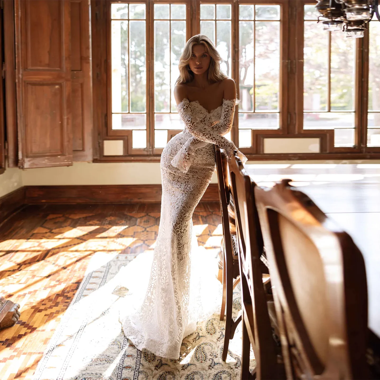 

Шарон Саид 2025, винтажное белое кружевное свадебное платье с сердечком, сексуальный корсет русалки, свадебные платья с длинными рукавами, SW403, индивидуальный заказ