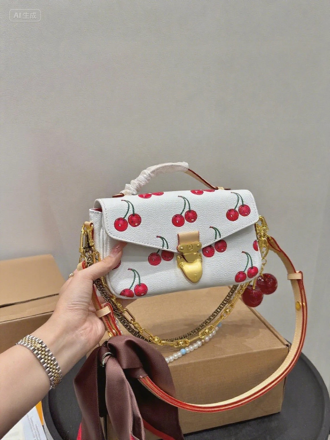 

2025 New Cosmetic Bag Fashion Travel Furniture Must Cherry Print Everything Popular Large Capacity Simple Cow Bag ZXM027