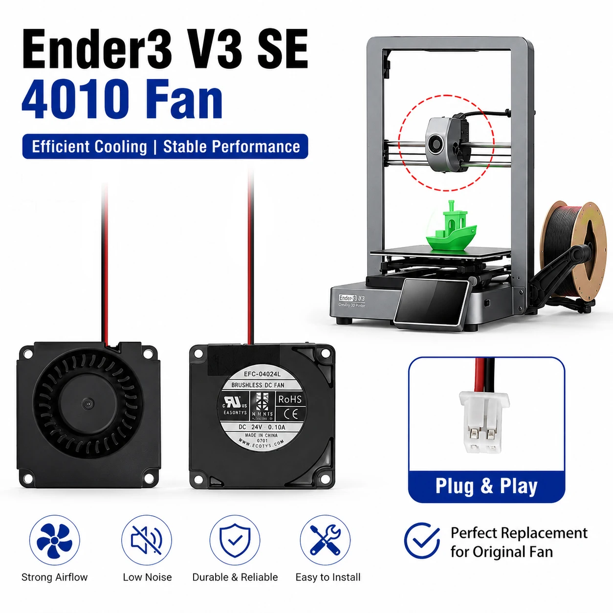 

4010 Blower fan Ball Bearing Cooling Fan 24V Brushless DC 0.1A for Ender 3 V3 SE Ender 3 V3 KE CR10 SE 3D Printer Hotend Parts
