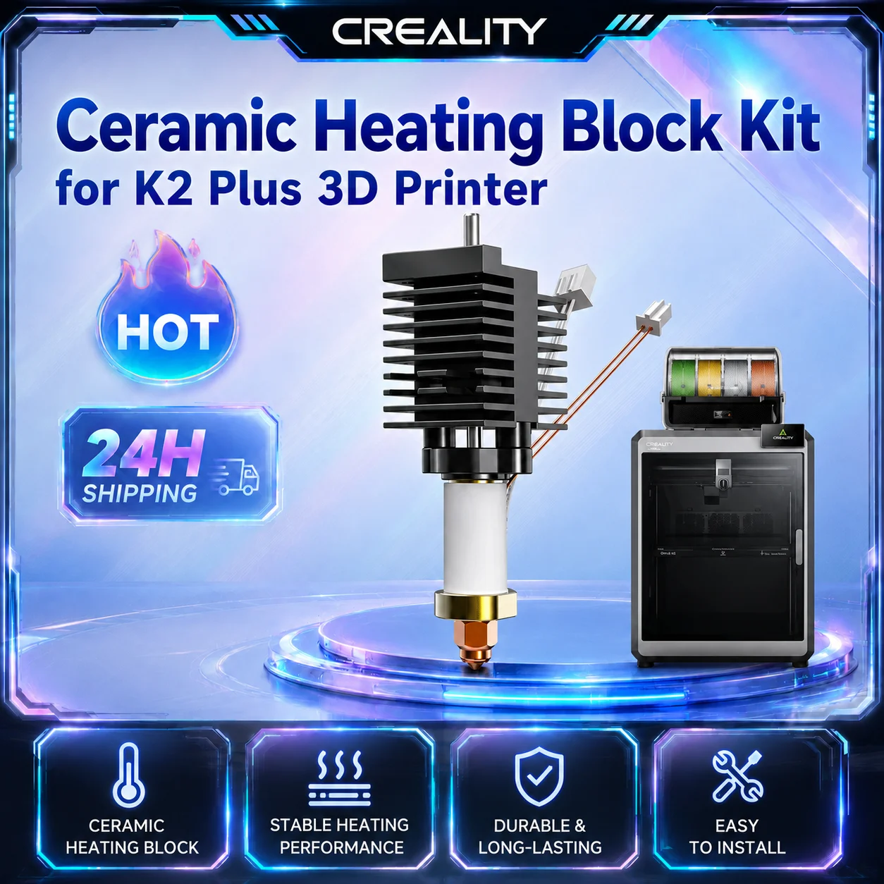 

Creality Original 3D Printer Parts Ceramic Heating Block Kit 350°C High Temperature Resistance Ceramic Heater Block Kits for K2