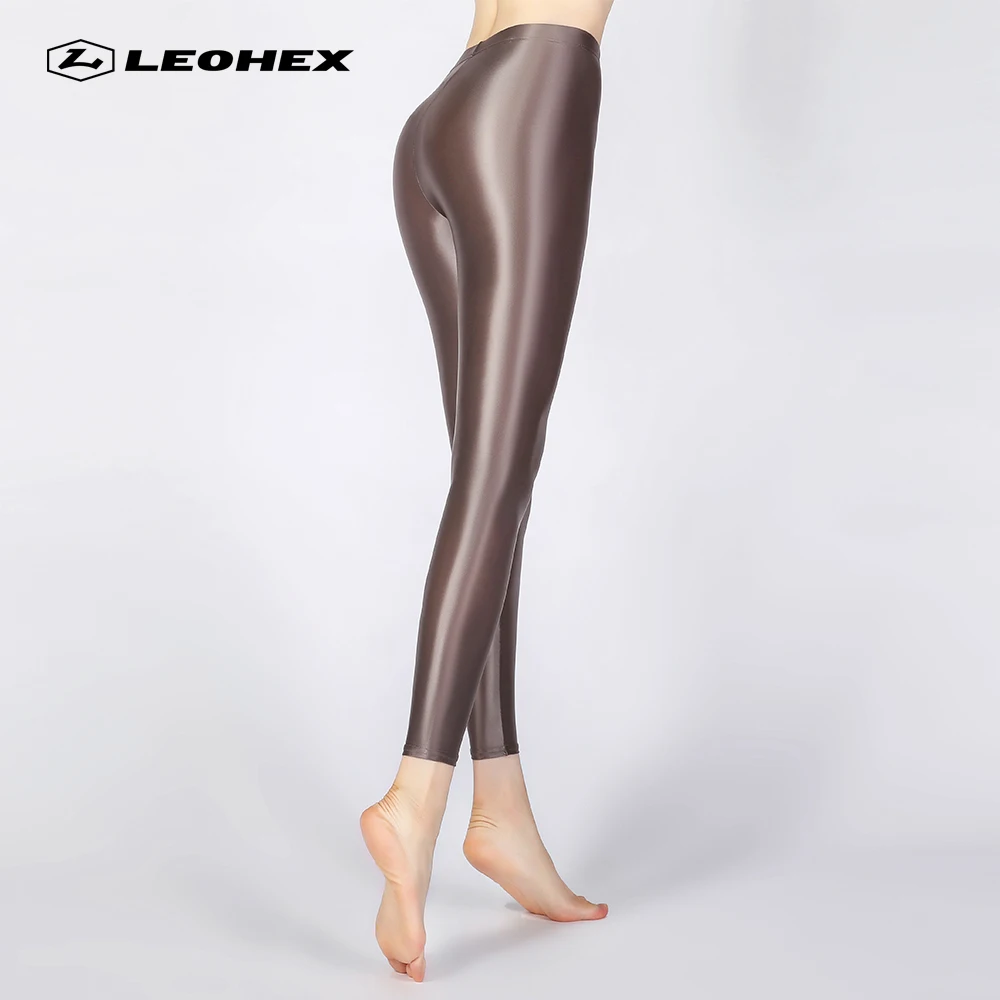 LEOHEX 2022 Sexy Satin Glossy Leggings Trousers Glitter Stockings Shiny Japanese Ankle-Length Pants High Waist Tights Women