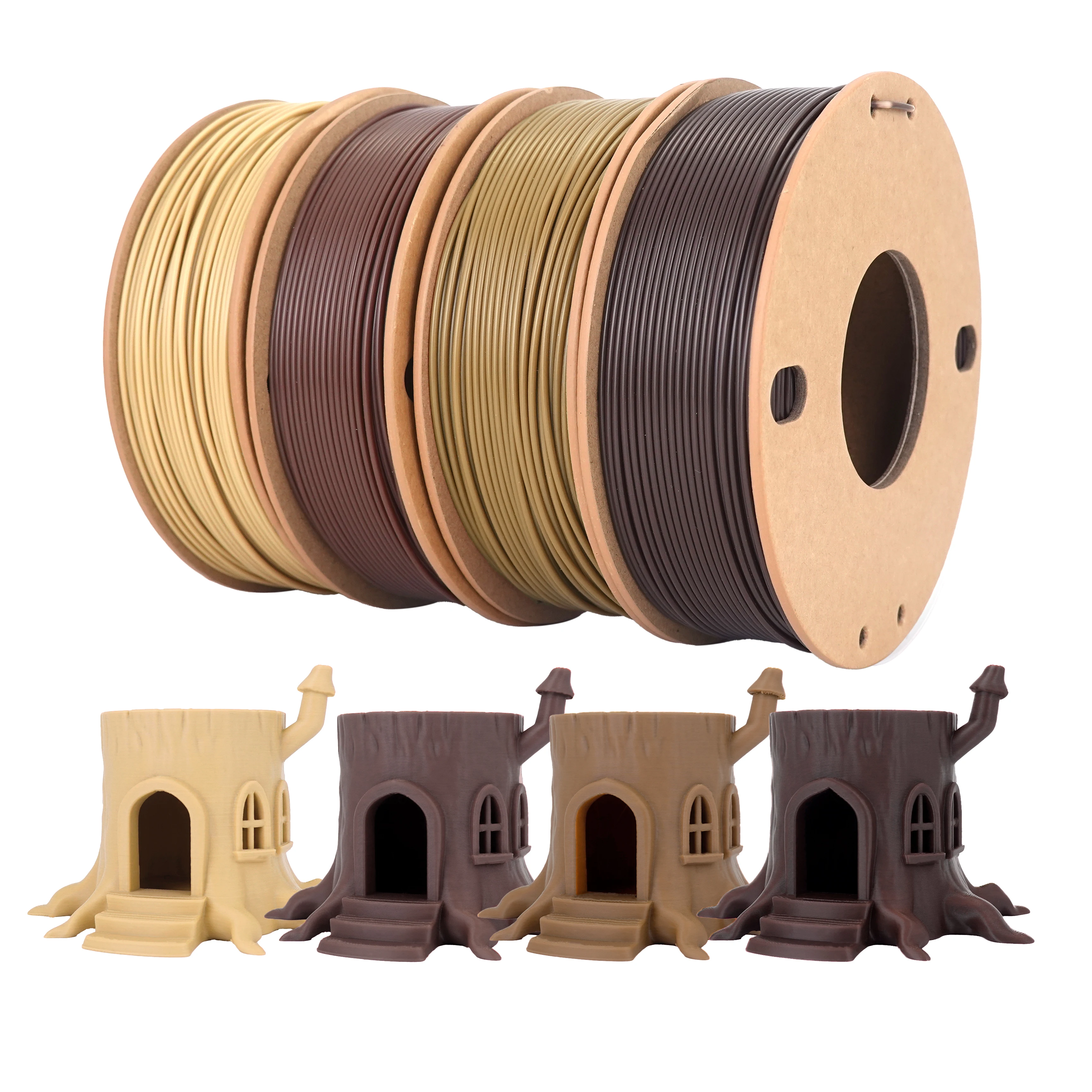 LikeSilk Imitation Wood Color 3D Printer Filament Bundle - Wood PLA Filament 1.75mm, 250g X 4 Pack (Walnut, Oak, Cherry, Teak)