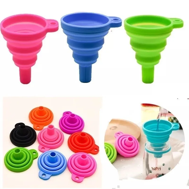 3 PCs Kit Silicone Collapsible Funnel for Liquid Distribution, Long and Telescopic Funnel