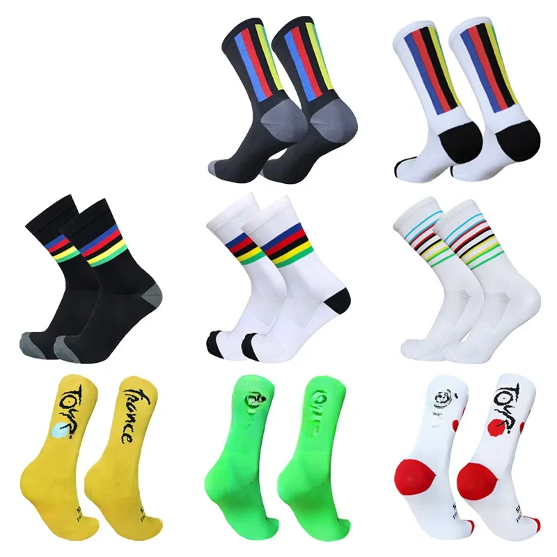 AliExpress New Cycling Socks Men Women Champion Colorful Stripes Sports Breathable Compression Bike Socks